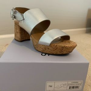 Aerosoles Carimma platform sandal, silver metallic straps, cork bottom